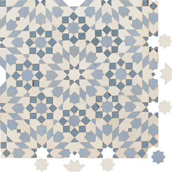 Mosaic House Moroccan tile Batha 1-17-20 White Sky blue Sea Blue  zellige, mosaic, zellij, field, pattern, glaze, classic, stars, intricate, complex, traditional 